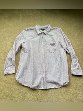Talbots Woman White w/ Red & Blue Stripes Cotton Button Down Shirt - 16W - EUC